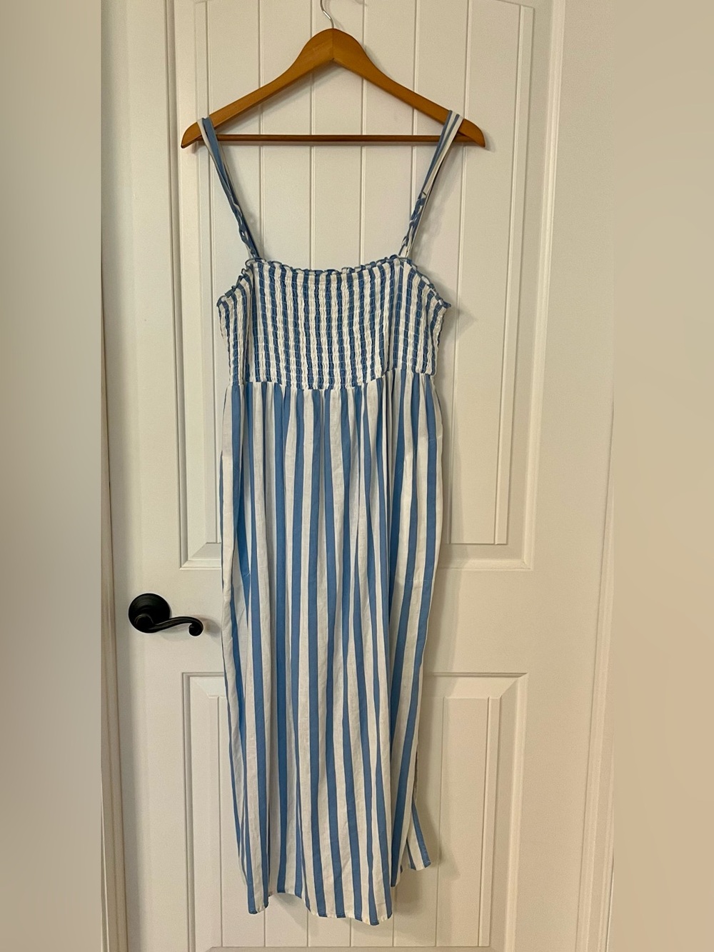 Anthropologie Blue and White Smocked Dress